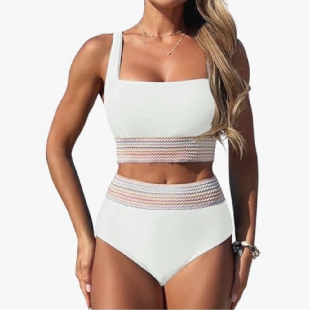Elegant White High-Waisted Bikini Bottom. BOTTOM ONLY.